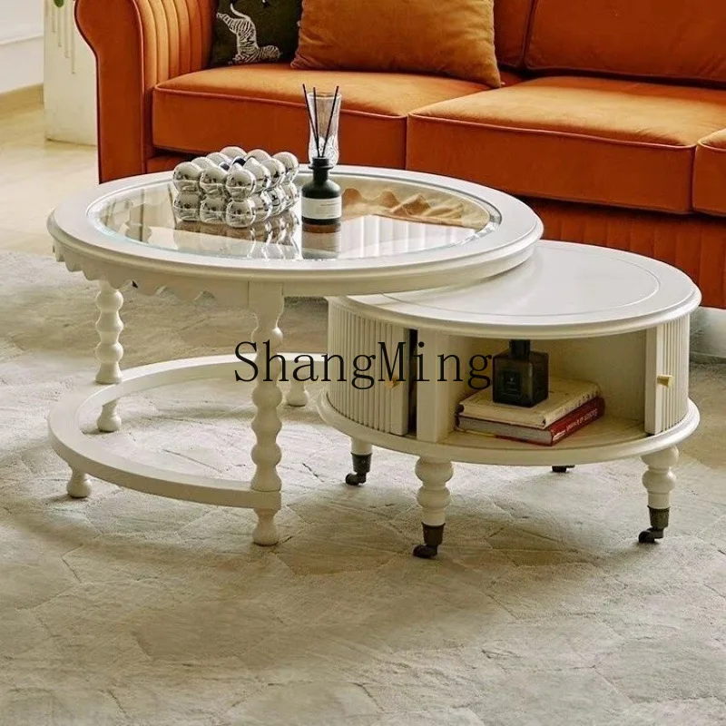 

ZYY household retro round solid wood coffee table combination living room household room small apartment black