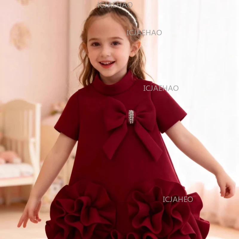2026 Girls Tiered Cake Dress Costume Children Party Lace Princess Gown Pageant Formal Attire Kids Birthday Celebration Outfit