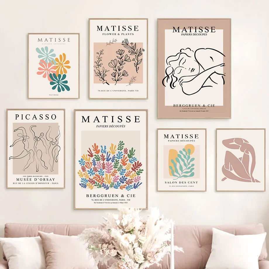 

Matisse Picasso Line Portrait Leaves Botanical Posters And Prints Wall Art Canvas Painting For Living Room Decorative Pictures