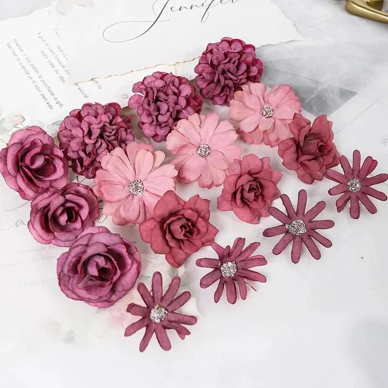 Rose Artificial Flower Silk Foam Flower Family Room Decoration Wedding Decor Bouquet Festival DIY Wreath Bride Accessories