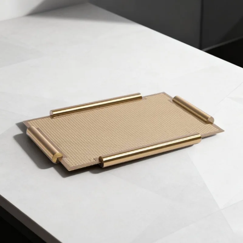 

Leather Storage Tray Metal Cutlery Cup Minimalist Tray Coffee Tea Dishes Creative Plate Living Room Organizer Decorative Trays