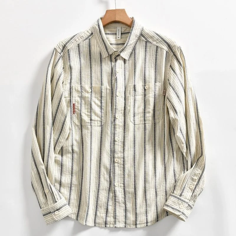 Japanese Striped New Retro Men's Trendy and Fashionable Loose Casual Shirt Long Sleeve Top Shirt Versatile Jacket