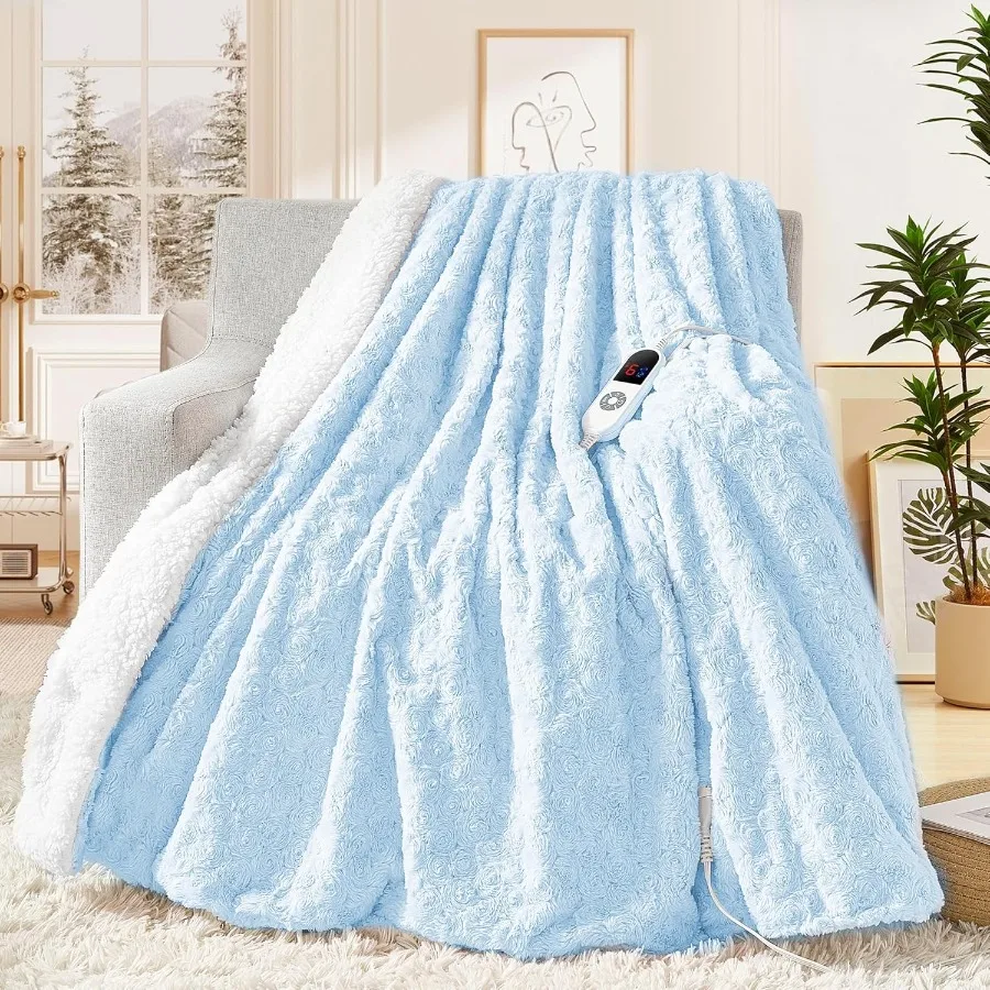 

Electric Heated Blanket for Twin Size 62x84 with Faux Rabbit Fur Sherpa Fabric 6 Heating Levels and 12Hour Auto ShutOff Feature