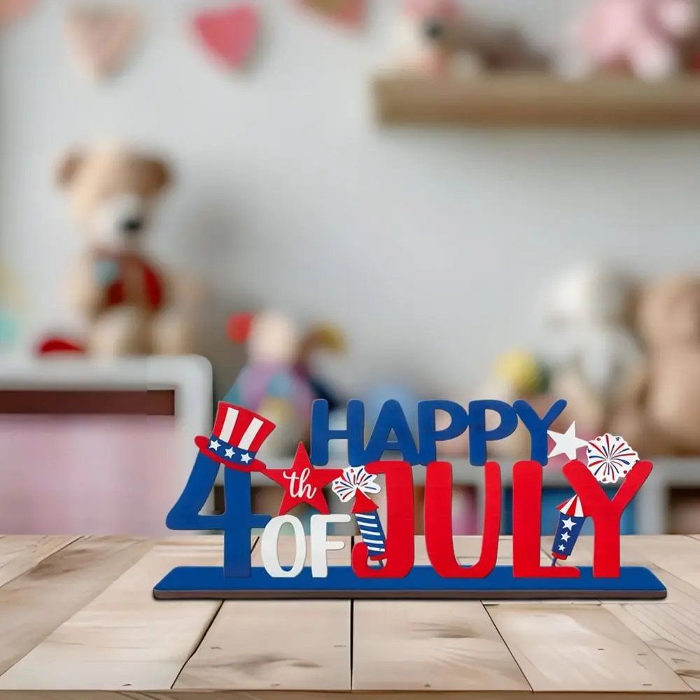 Patriotic Style Wood Ornament Letter Star Decoration Day Festive Party Home Desktop Table Centerpiece
