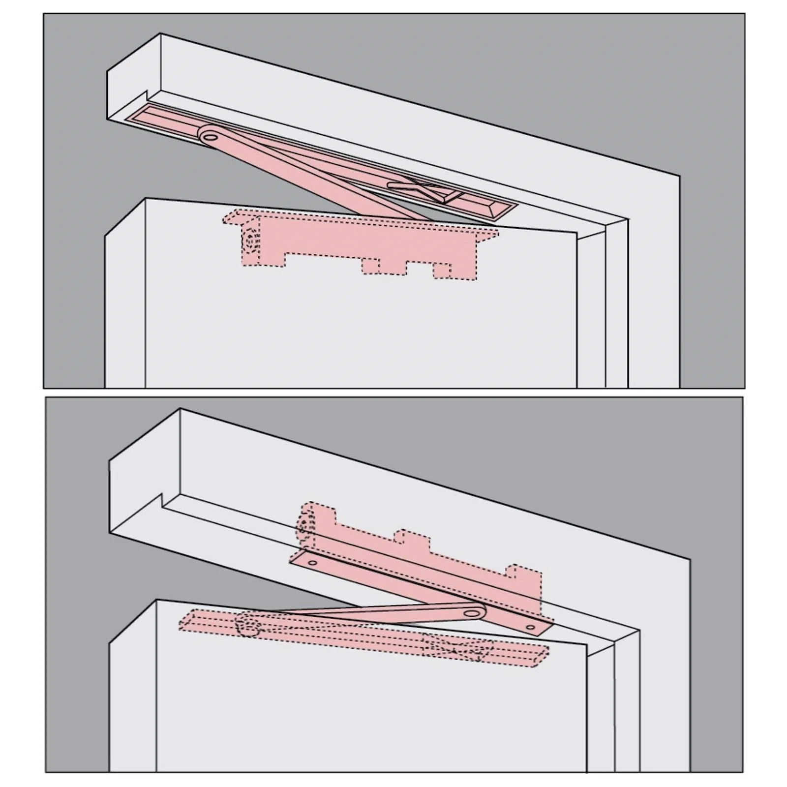 1Pc Overhead Concealed Door Closer Non-Hand 2 Stages Speed Adjustment Silver Matte Black