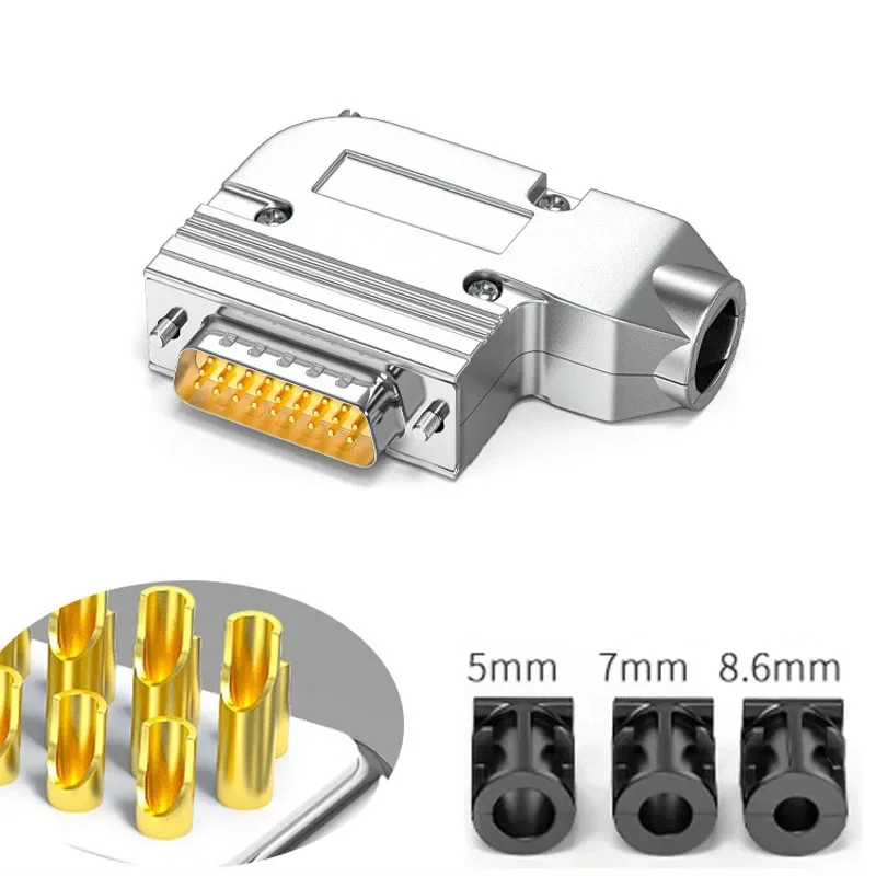 Metal DB26 Soldering Connector 3 Rows 26Pin Plug with 45/90 Degree Shell Industrial Grade Welding DB26 Male Female Connector