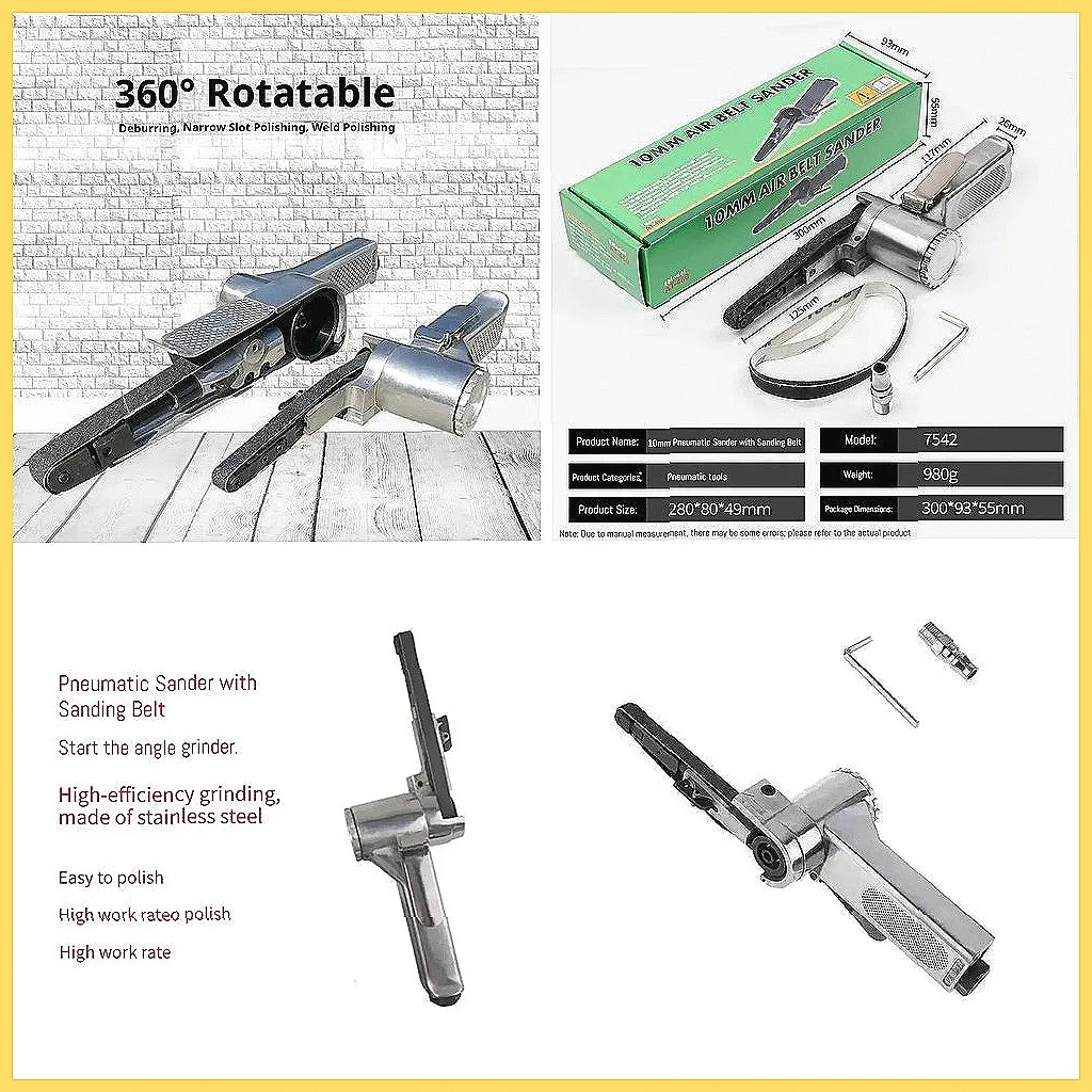 Pneumatic Belt Grinder 330mmx10MM Handheld Polishing Machine, Small Air Sander Deburring Tool for Air Compressor