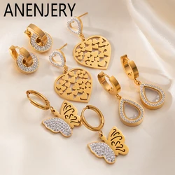 ANENJERY 316L Stainless Steel Shiny Zircon Love Butterfly Earring for Women Special Temperament Jewelry Gifts Wholesale