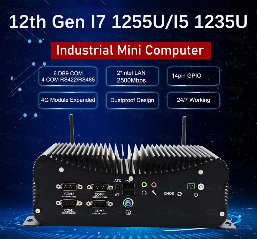 Computer industriale incorporato Fanless 6xCOM Rs232 Core i7-1355U 1260P GPIO 2x2.5G Lan HD VGA 4G SIM Linux Fabbrica Business PC Box
