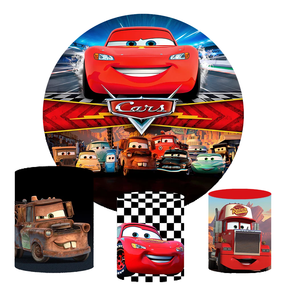 Disney Racing Car Party Background Decors Round Customized Backdrop Children's Birthday Decoration Wedding Banner