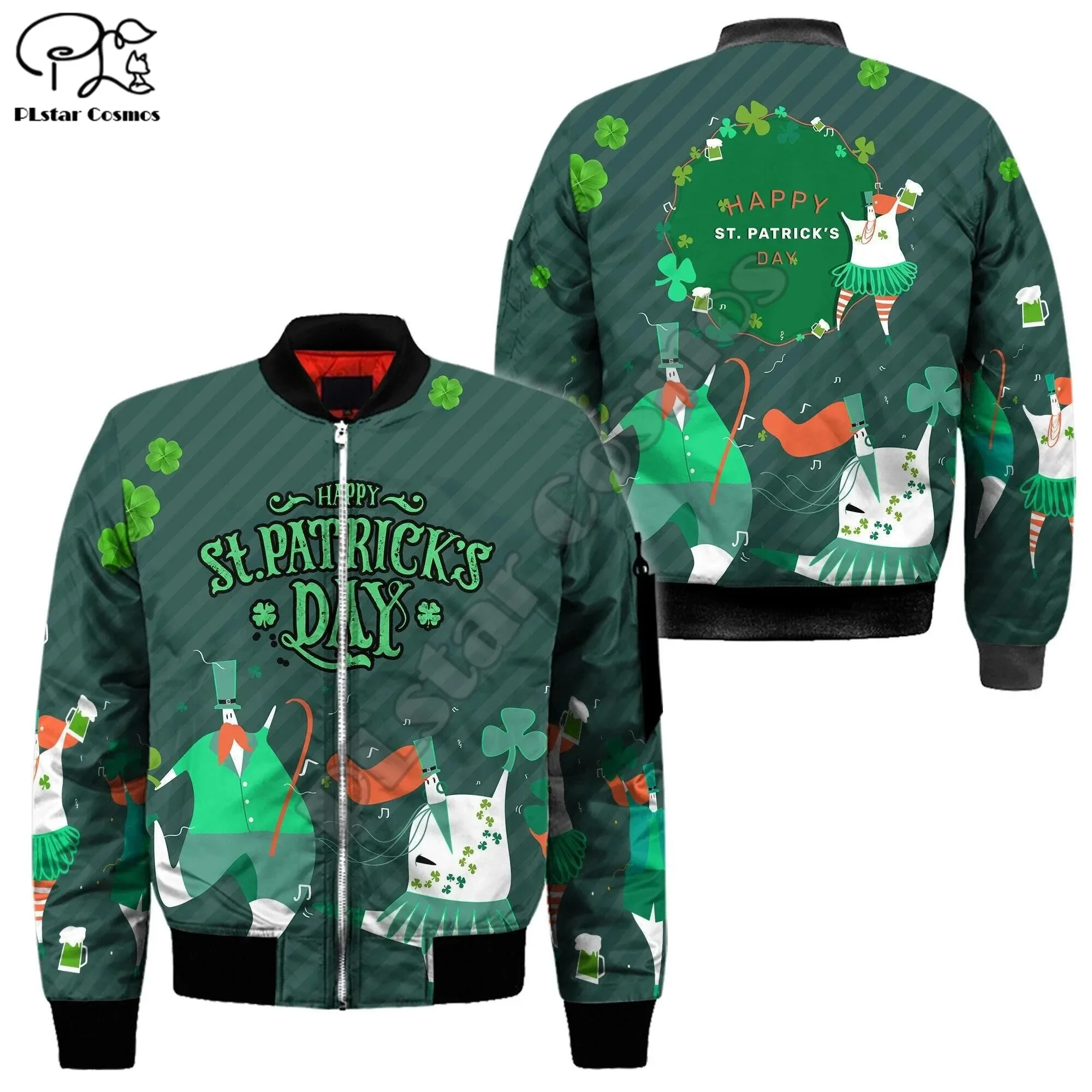 PLstar Cosmos irlandés Día de San Patricio 3D impreso moda hombres chaqueta Bomber Hip Hop Unisex Casual rompevientos Envío Directo D30