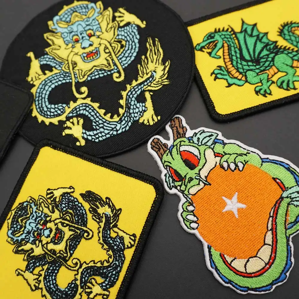 Chinese Dragon Embroidery Punk Biker Patch Ethnic Dragon Totem Badge with Hook Backing for Clothes Hat Accessories Decoration