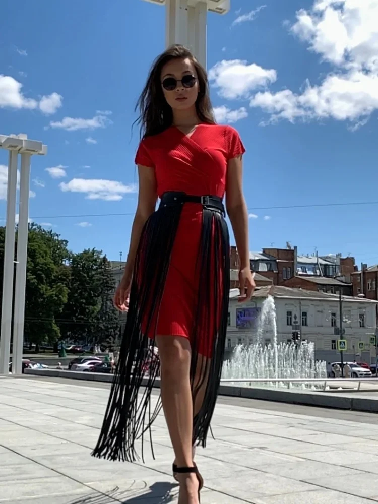 

Women Black Fashion Sexy Leather Suspender Belt Tassel Leather Skirt Cosplay Punk Goth Cowgirl PU Wild Style Costume Accessories