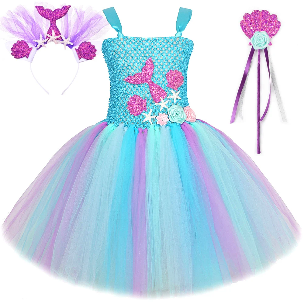 Little Mermaid Costumes for Girls Birthday Party Ballet Tutus Kids Seamaid Princess Dresses Christmas Halloween Fancy Outfits