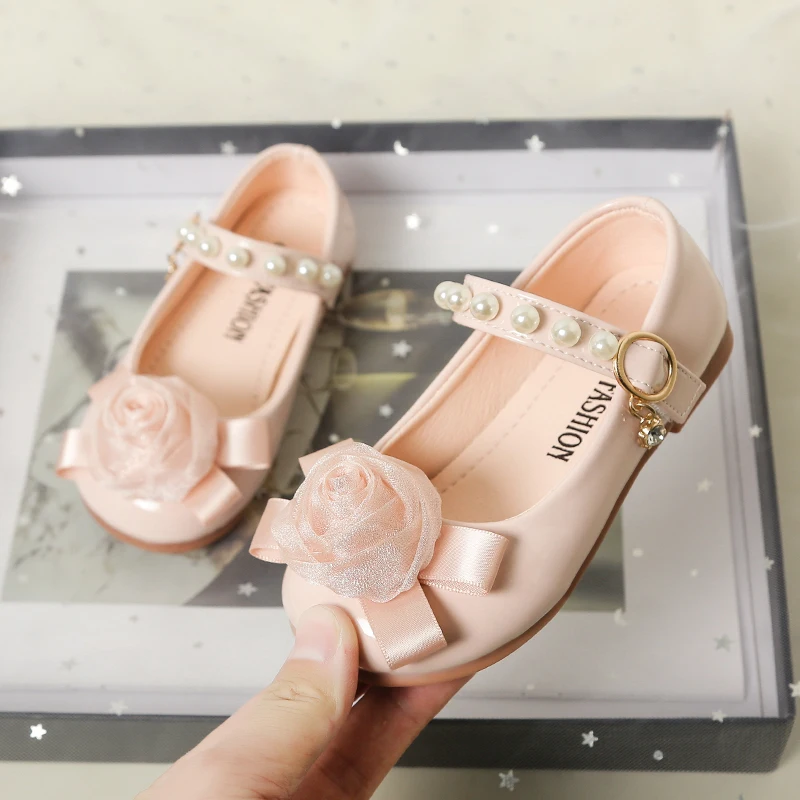 طفل الفتيات الأميرة نمط أحذية من الجلد مع زهرة الورد 2025 جديد الخريف الاطفال ماري جين الباليه الشقق لينة وحيد حفل زفاف #5