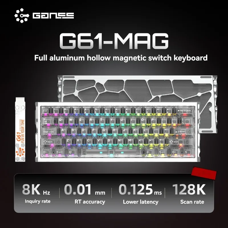 G61-MAG Magnetic Switch Keyboard Wired Single Mode RGB CNC Aluminum Hollow Shell Keyboards Gaming Esports Ergonomic Keyboard