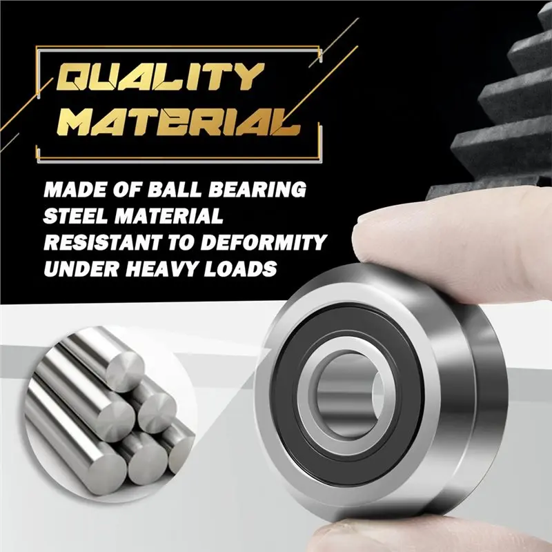 AB34-RM2-2RS 3/8'' Roller Ball Bearing V Groove Double Sided Rubber Sealed Roller Bearing, 16PCS