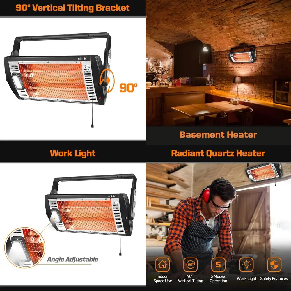 

1500W/750W Ceiling-Mounted Quartz Heater with Work Light, 90° Rotation & 5 Modes for Large Spaces