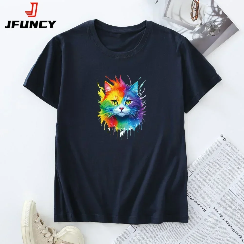 JFUNCY-Camiseta de manga corta para mujer, a la moda ropa de algodón, Camisetas estampadas de gran tamaño, Top para mujer