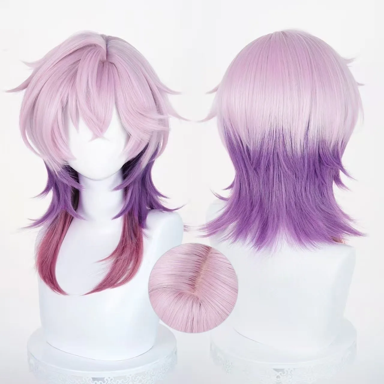 Anime jogo genshin impacto durin cosplay rosa roxo cabelo sintético para homens mulheres festa de halloween carnaval role play adereços