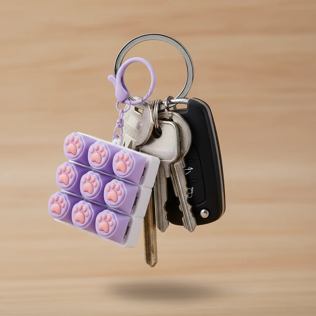 Porte-clés anti-stress portable en forme de patte de chat, clavier DIY 9 touches, clicker de clavier, pour passer le temps, soulager le stress, à pincer, pour adulte