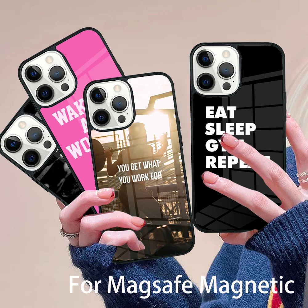 

Workout Motivation fitness Gym Phone Case Magesafe Magnetic Wireless Charge Cover For IPhone 16 11 12 13 14 15 Pro Max Plus Mini