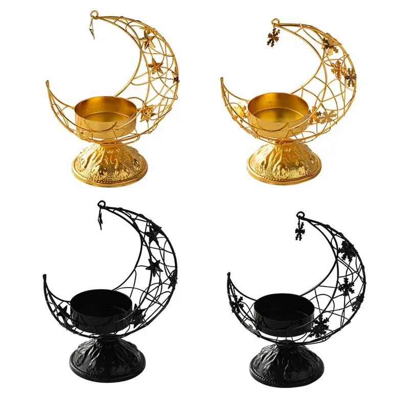

Metal Moon Candle Holder creative Hollow Out Candle Holder Elegant Moon Candle Lamps Desktop Tealight Decor for Dining Party