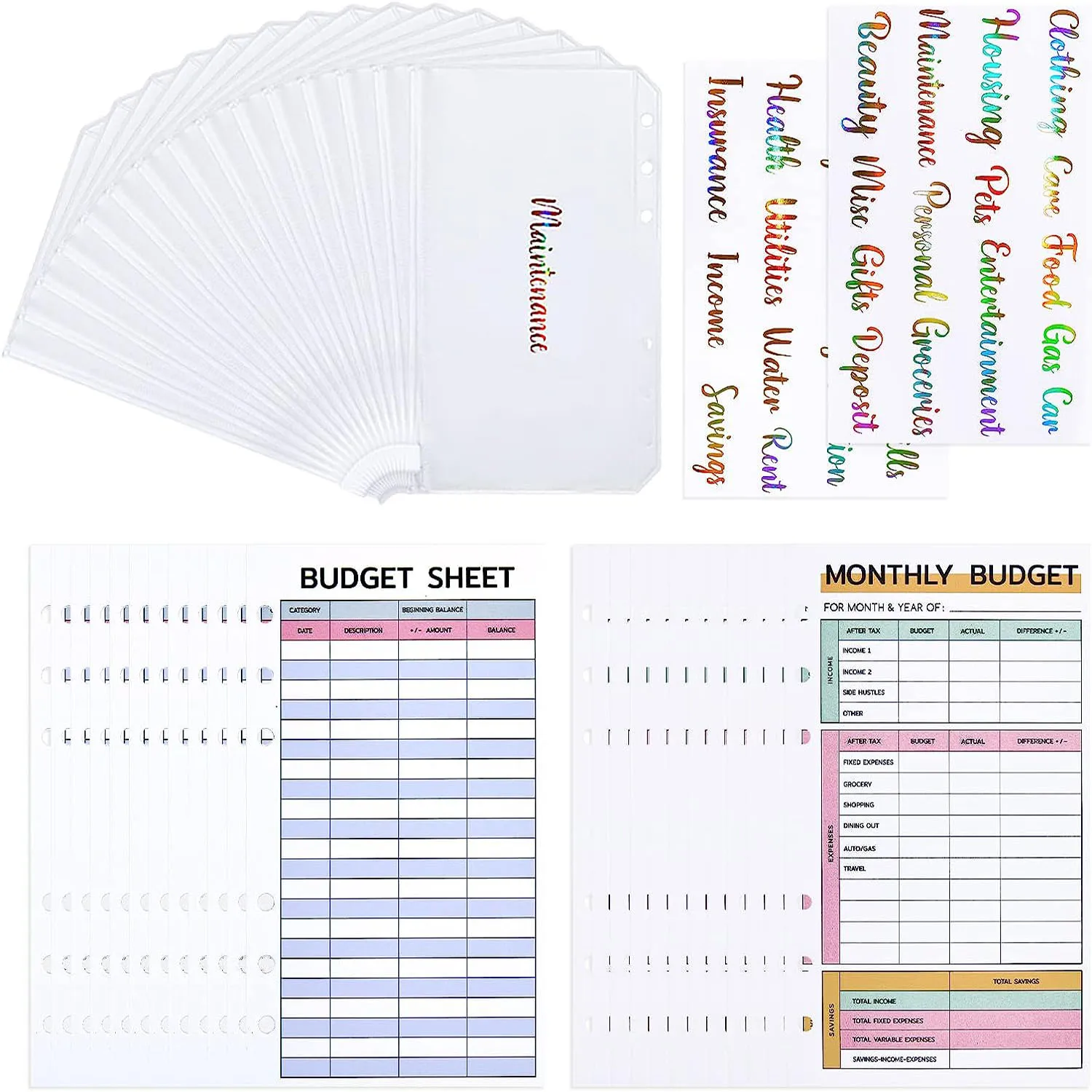 

41Pcs Budget Binder Set Cash Stuffing Envelopes,Budget Sheets Expense Tracker with Budget Stickers,Clear Plastic Zipper Pouches