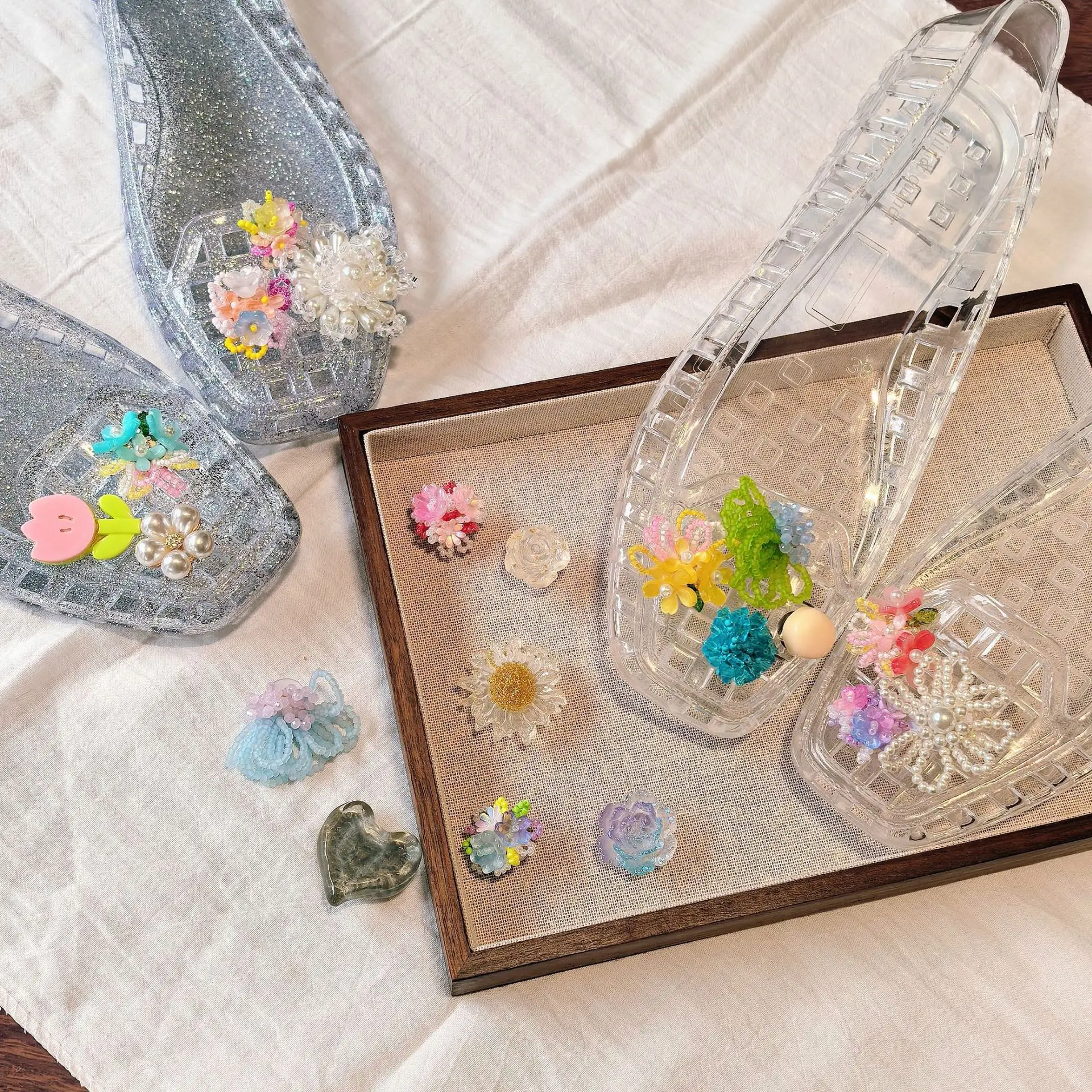 Shoe Charms Crystal Clog Jelly Decoration Beaded Flower Faux Pearl Tassel Resin Acrylic Multicolor Women Daily Gift Lightweight
