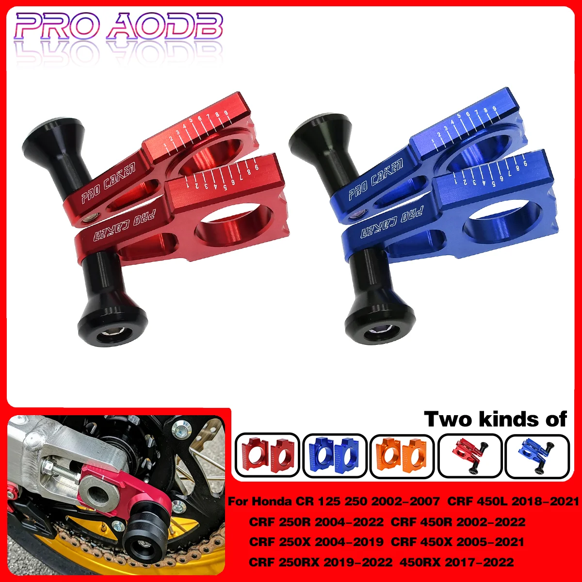 

For Honda CR125 CR250 CRF250R CRF250X CRF250RX CRF450R CRF450X CRF450L CRF450RX CR Motocross CNC Rear Chain Adjuster Axle Blocks
