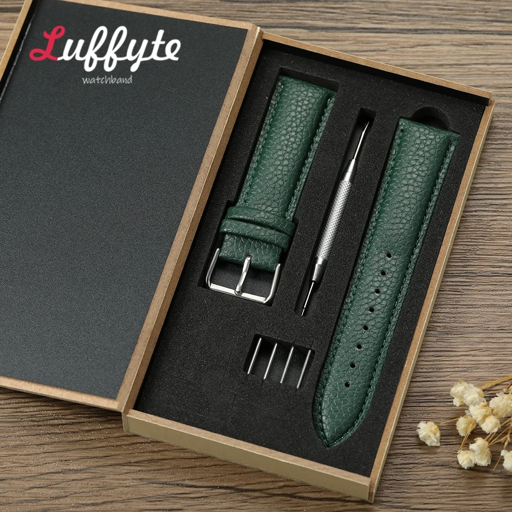 Lychee Pattern PU Leather Watchband 18mm 20mm 22mm Men Women Replacement Business Watch Strap With Gift Packing Box