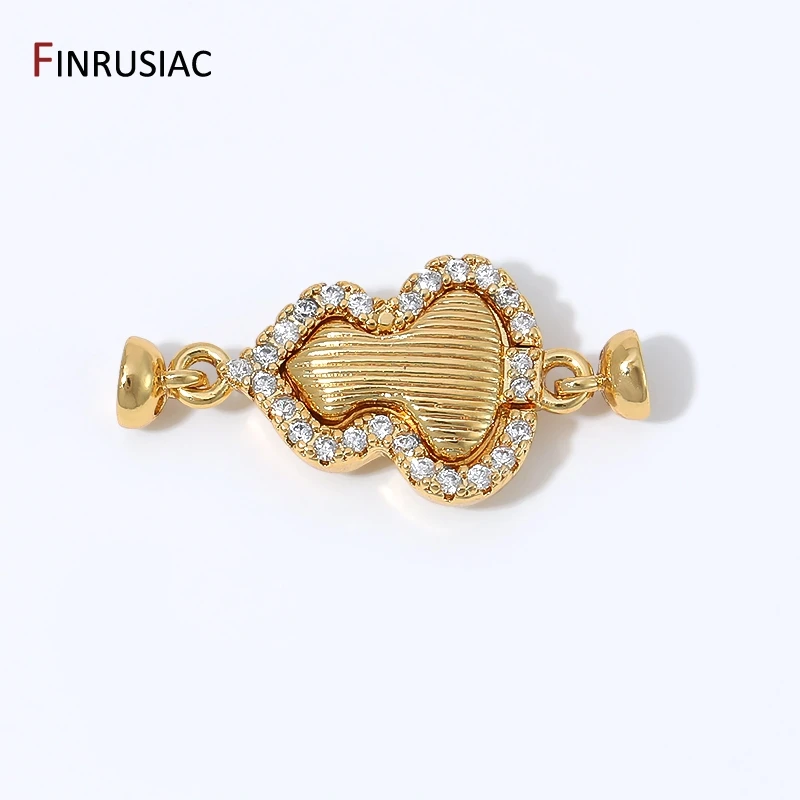 18K Gold Plated Brass 1/2 Strand Magnetic Clasps,Zircon Gourd Figure 8 Connector Lock Clasps For DIY Jewelry Making Accessories