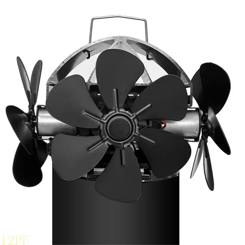 

12PF Fireplace Fan Heat-Powered Fan Oven Fan for Stove Pipe 3 Heads Fireplaces Oven Fan for Heat Distribution DY4206