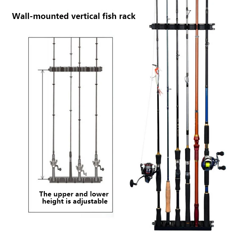 Horizontal 6-Rod Rack Fishing Rod Holder Pole Storage Tool Wall Mount Modular For Garage Fishing Accessories