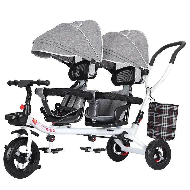 Tricycle Children's Double Car Large Two-seat Three-wheeled Twin Stroller Double Child Stroller Pedal Bicycle Baby Stroller