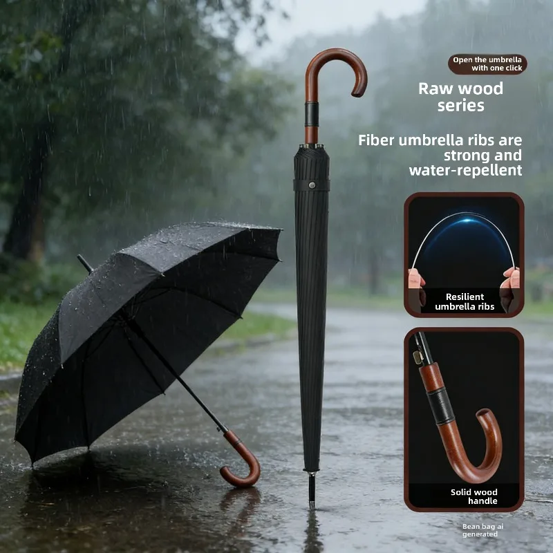 Curved Handle High-End Men's Long Handle Umbrella Super Large Reinforced and Thickened Storm Umbrella