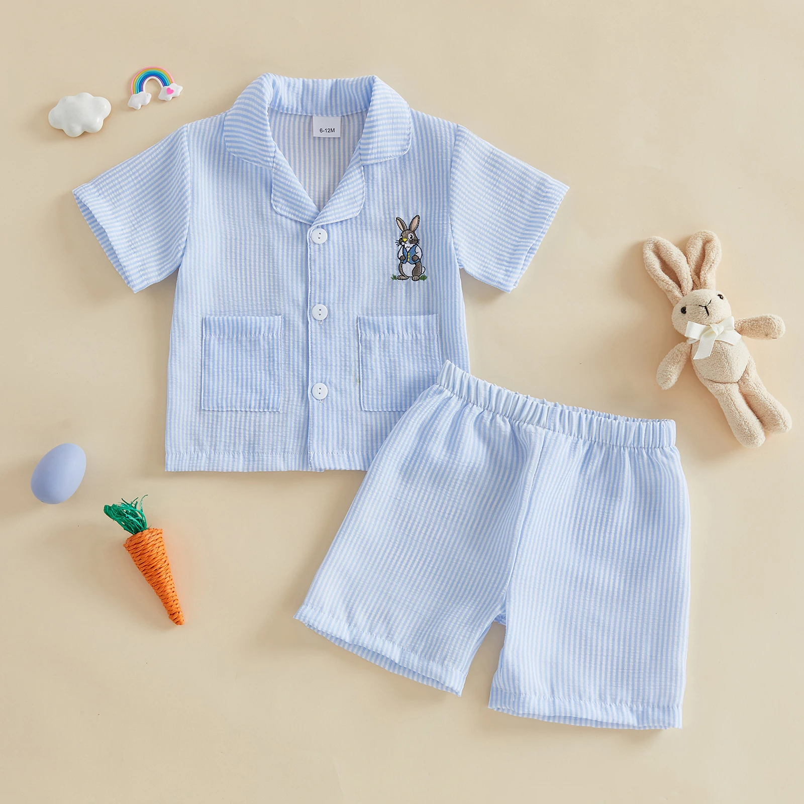 Toddler Girl Boy Easter Pajamas Floral Bunny Egg Short Sleeve Button Down Shirts Top Shorts Set Kids Silk Pjs Satin Sleepwear