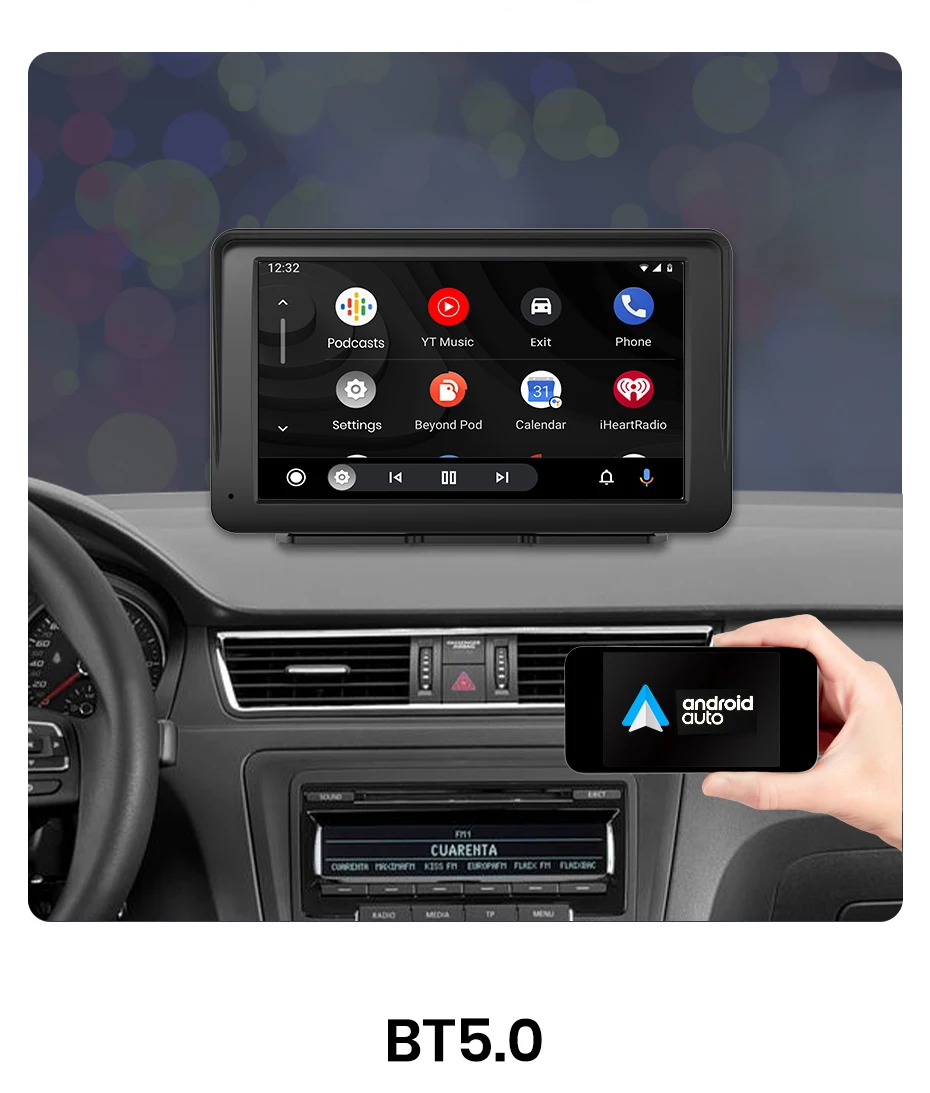 Junsun 7-Zoll tragbarer Touchscreen Carplay für Apple Android Auto Auto Stereo Radio Multimedia Video Player Bluetooth FM AUX GPS – Detail 6