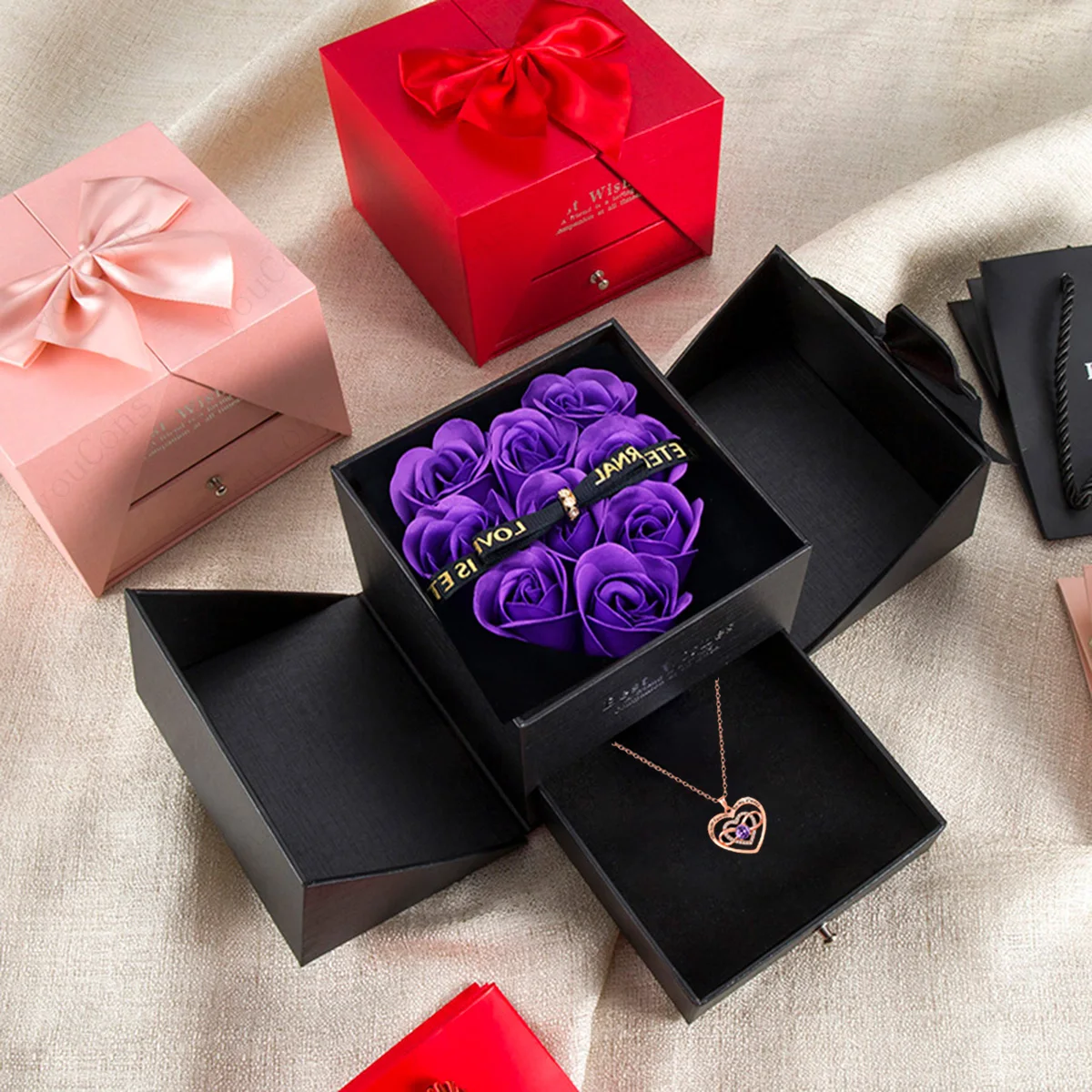 القلب عقد من حجر الياقوت قلادة مع صندوق القوس الوردي 2025 مجموعة مجوهرات جديدة لصديقة أمي عيد الميلاد عيد الحب هدية للذكرى السنوية