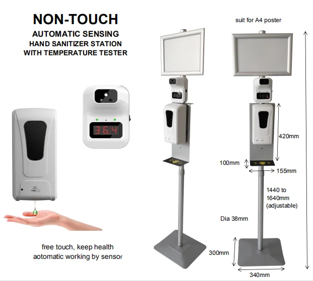 Non-touch Automatic Sensing Hand Station With Thermometer With Spray Pump Inside For Each