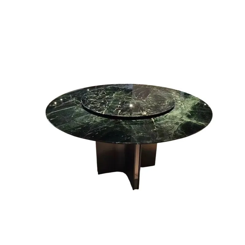 

jf-Modern Large Flower Green Luxury Dining Table Round Solid Wood Legs 2-Seater High-End Feel Home Living Room*