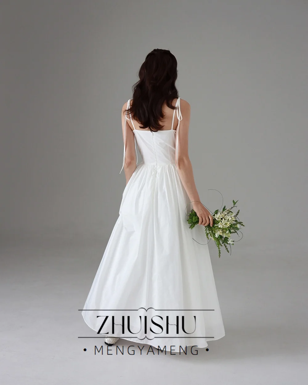 ZHUISHU Simple Taffeta Korea A-Line Wedding Dresses 2026 Photos Shoot Pleat Spaghetti Straps Sleeveless Open Back Customized