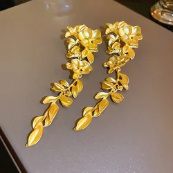 Silver Needle Flower Leaf Tassel European American Exaggerated Fashion High-End Earrings