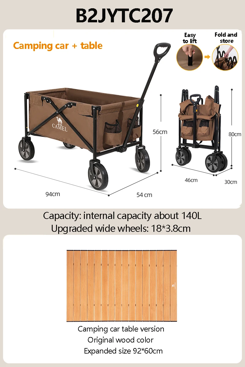 Folding Wagon Cart Adjustable Handle Bar Oxford Cloth Collapsible Shopping Outdoor Camping Beach Cart