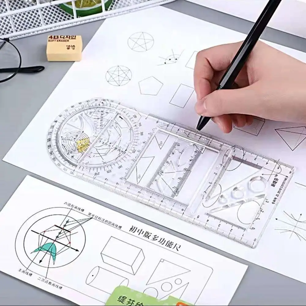 Suministro de arquitectura DIY para estudiantes, suministros escolares y de oficina, plantilla de dibujo de transportador, herramienta de medición de regla geométrica