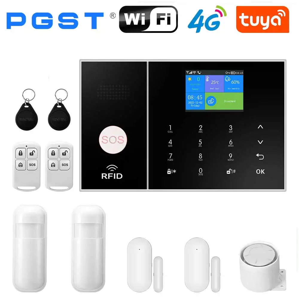 PGST TUYA Home Alarm System Smart Life APP Arbeit Alexa Google WIFI 4G Drahtlose Sichere Sicherheit für Haus 433 MHz 8