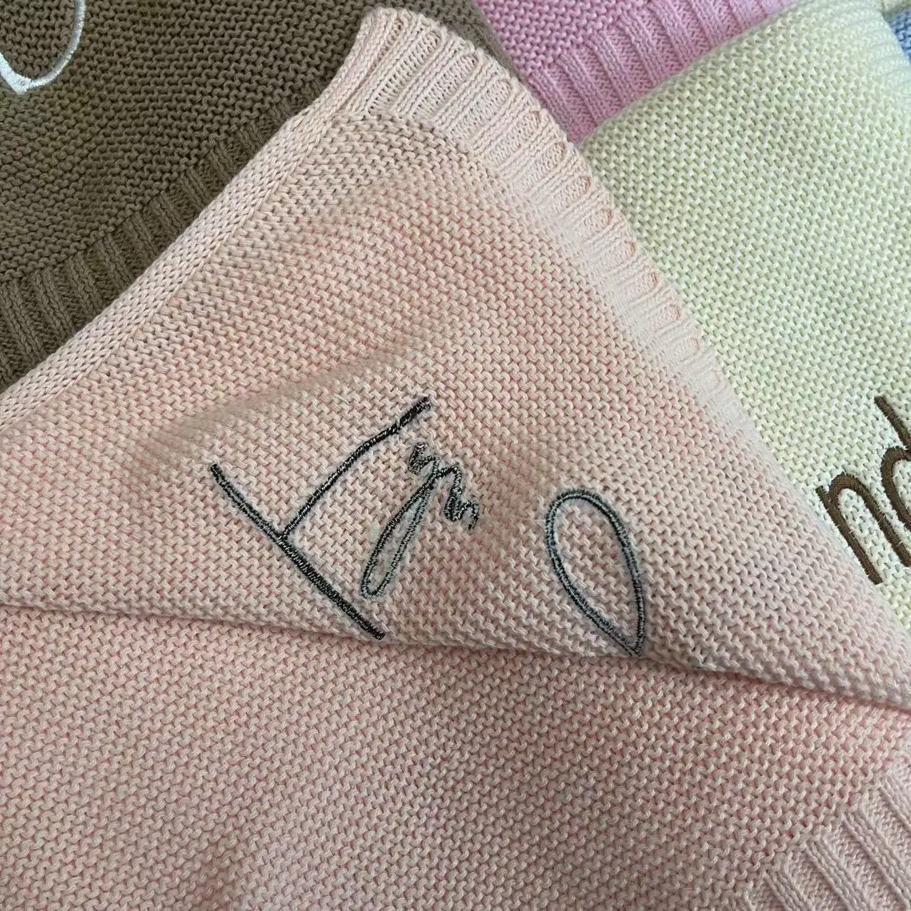 Embroidered Baby Blanket Personalized Custom Name Knit Baby Blanket Newborn Gifts Girl Birthday for New Born Boy