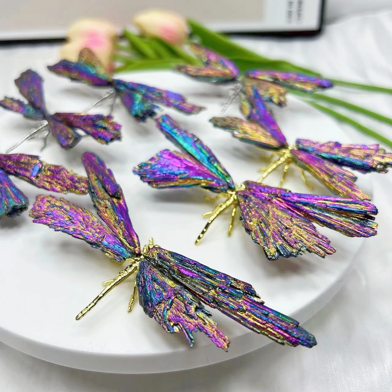 Natural Boutique Colorful tourmaline Electroplanted Dragonfly spar crafts Handmade Reiki Healing Home Home Garden Decor Gift