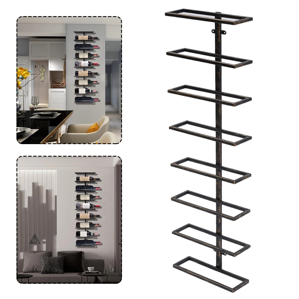 Wall Mounted Rectangle Wine Rack Bronze for 9 Bottles Wine Bottle Rack Holder Storage Organizer for Bar Office Kitchen