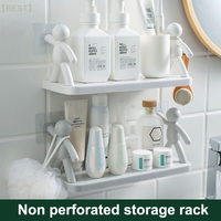 1pc Self-Adhesive Cartoon Figures Supported Plastic Shelf, No-Drill Bathroom Storage Rack, Kitchen Organizer For Spice Jars